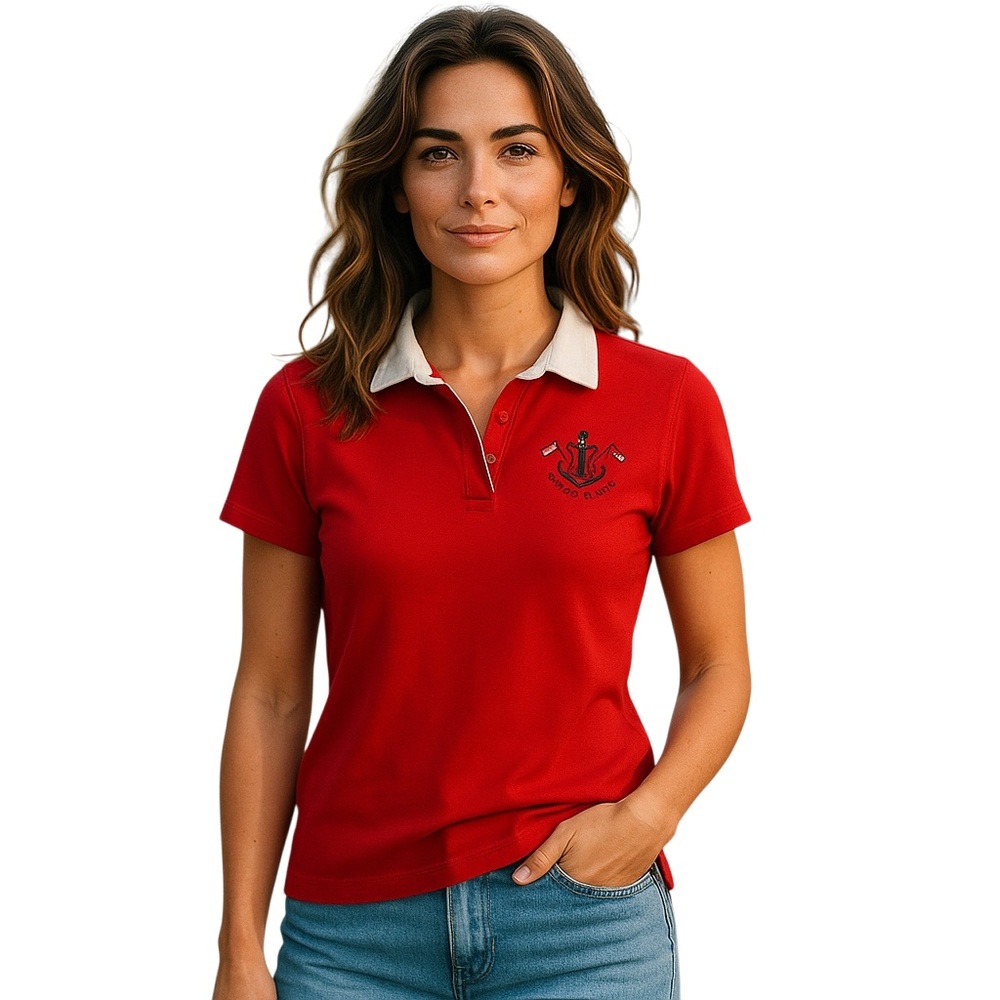 Tommy Hilfiger Women's Red S/S Polo Shirt Sz Medium Buttons Preppy Classic